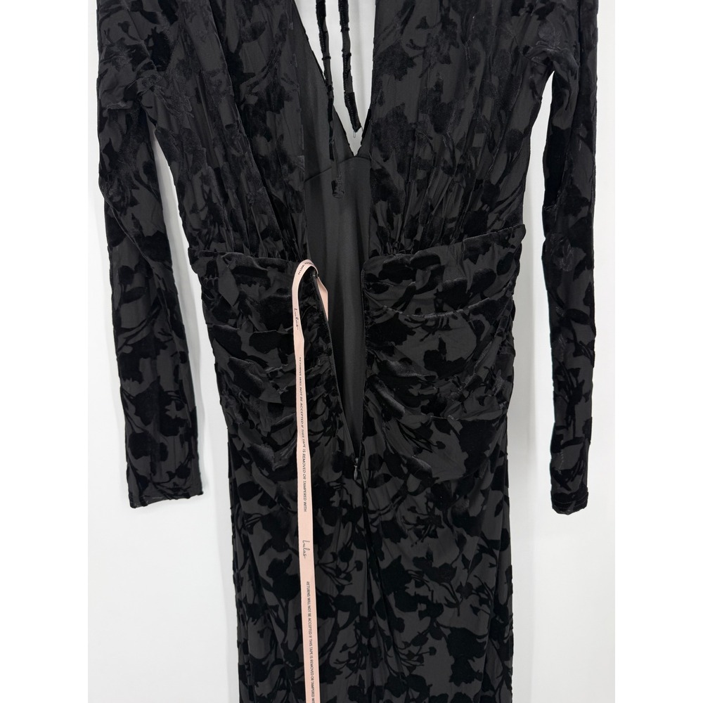 NWT Lulus Black Patricia Floral Burnout Velvet Long Sleeve Maxi Dress Bodycon M - Picture 11 of 14